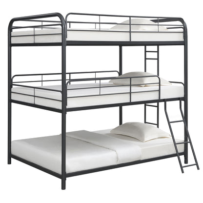 Triple Bunk Bed, Full Size With Sturdy Metal Frame And Safe Stairs - Black