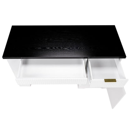 Modern Fluted Office Desk With Storage Cabinet