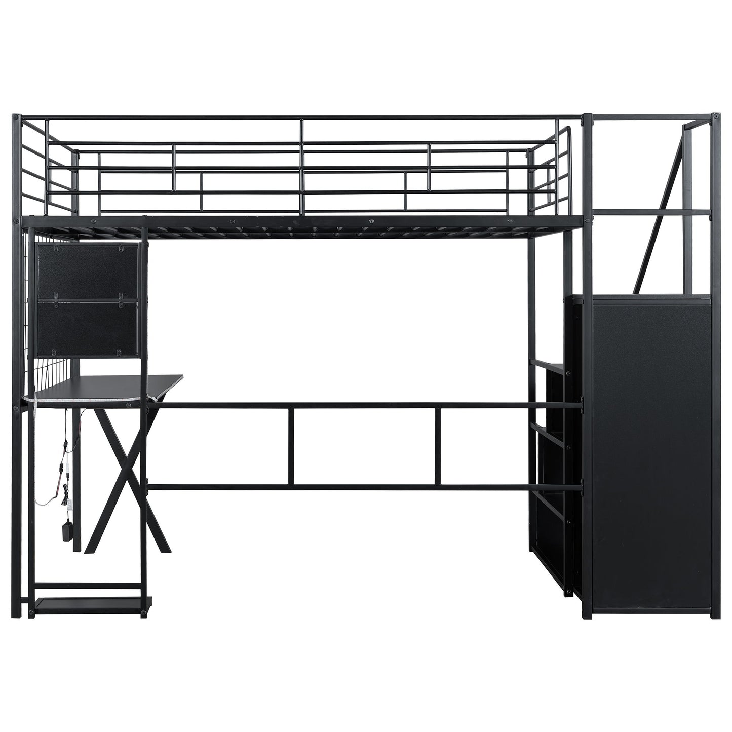 Loft Bed With Built In Work Station, Wardrobe, Storage Staircase And LED