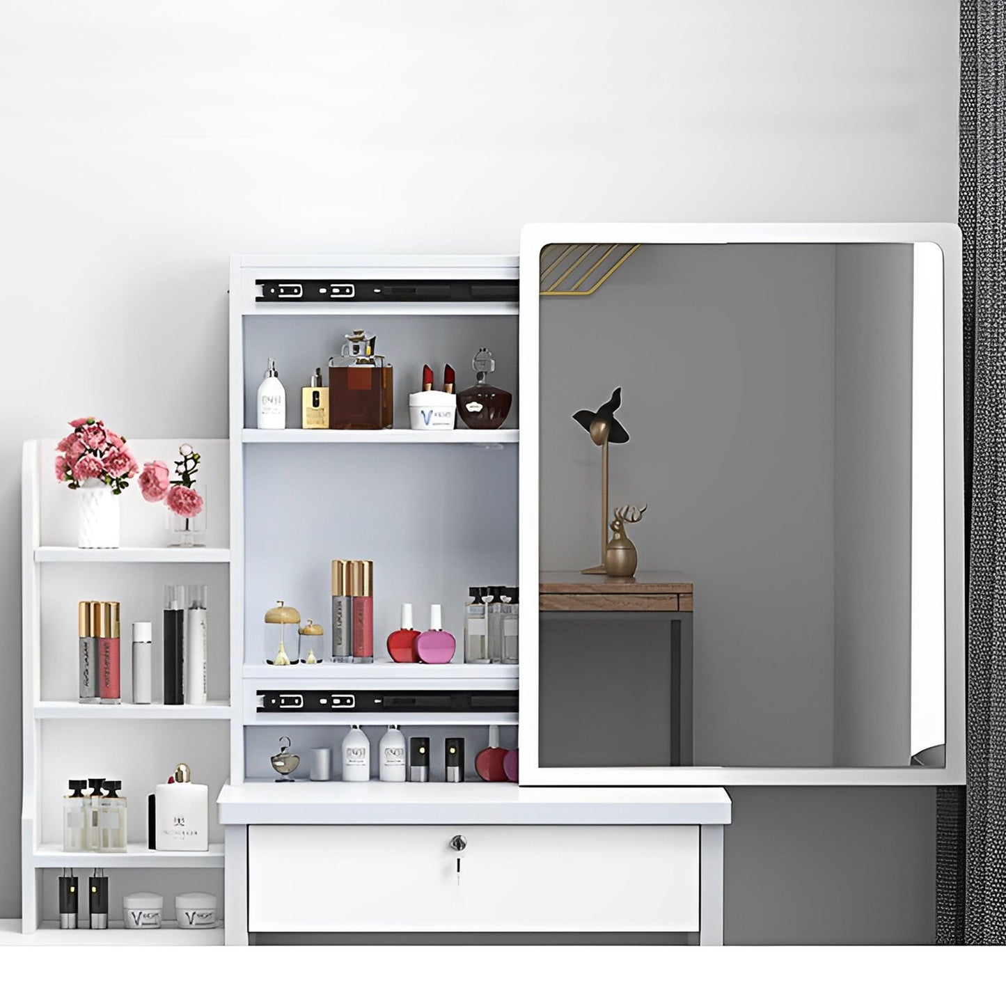 Vanity Desk With Mirror And Lights For Makeup And Chair Set With 3 Adjustable LED Lighting, 4 Drawers - White