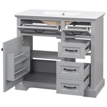 36" Bathroom Vanity With Sink, 2 Tip-Out Drawers, Soft Close Hinges