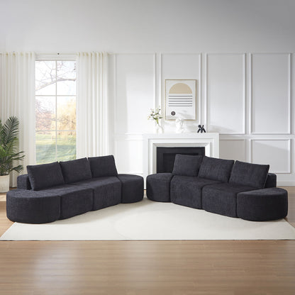 Modular Sectional Sofa With 6 Pillows And 4 Curved Footstools For Living Rooms - Black