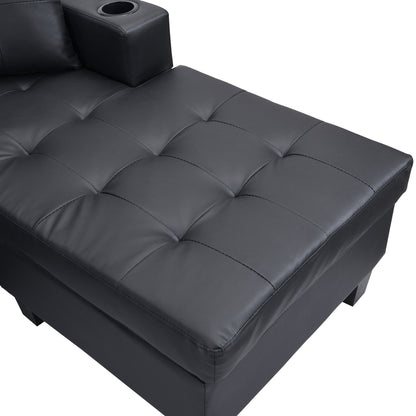 Modern Sectional Sofa Set With L Shape Chaise Lounge, Cup Holder, 4 Seat