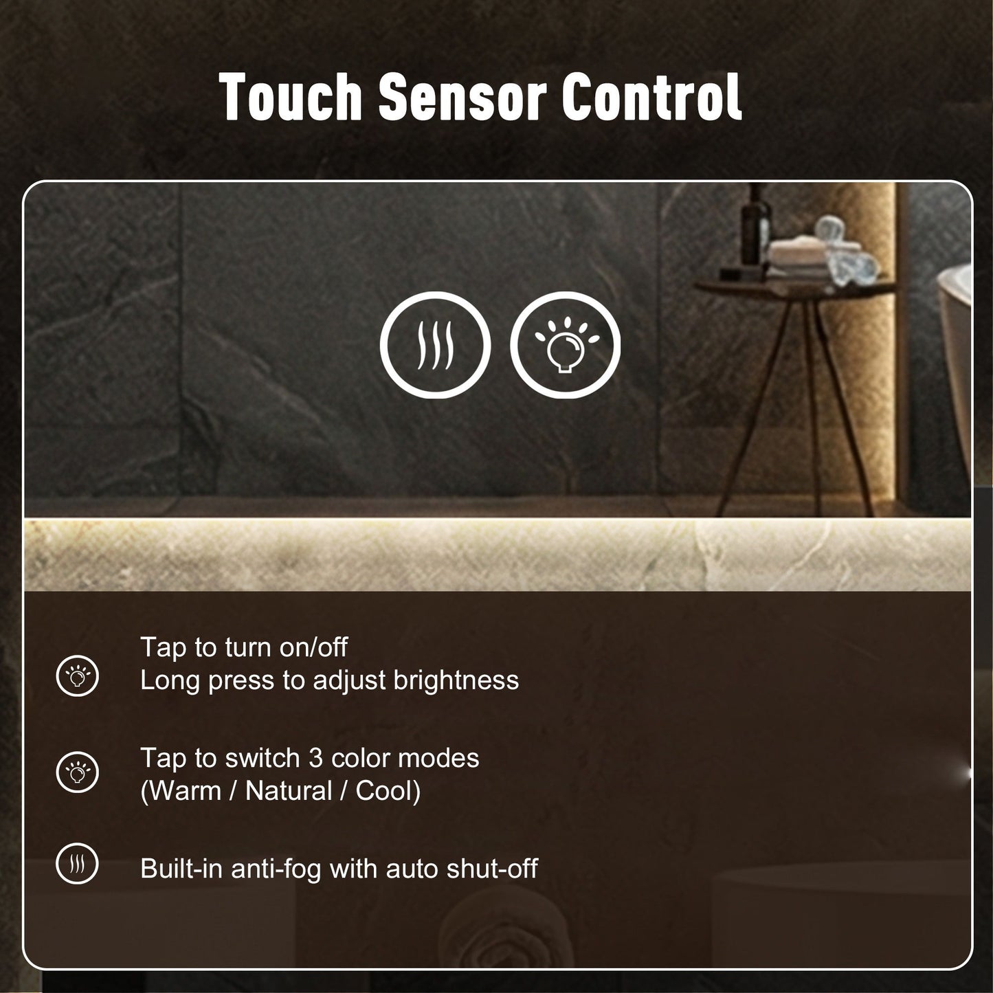 Smart Wall Mounted LED Touch Screen Mirror With Anti-Fog Function And Adjustable Lighting
