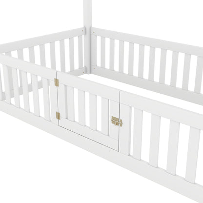 Wood House Bed With Fence And Door