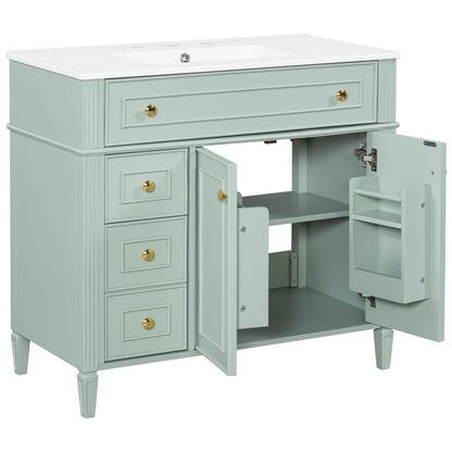 Bathroom Vanity With Sink, 3 Drawers & 2 Soft-Close Doors