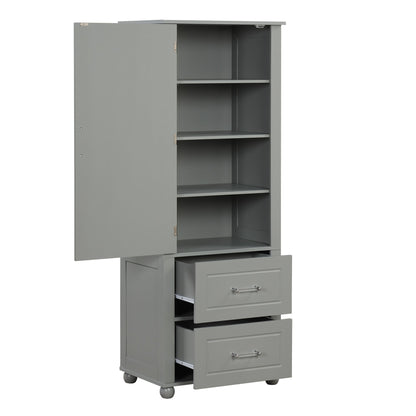 Tall Freestanding Bathroom Storage Cabinet With 2 Drawers And Adjustable Shelf