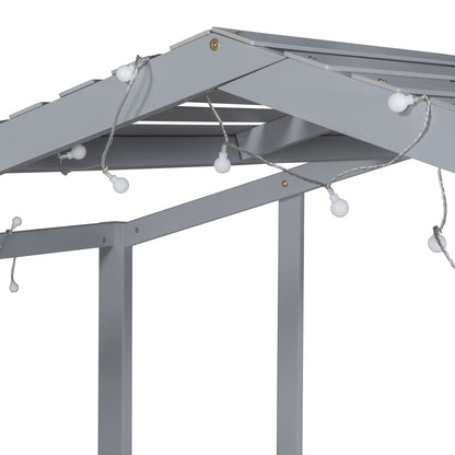 Loft House Bed With Ladder And Slide, With board And Light Strip On The Roof