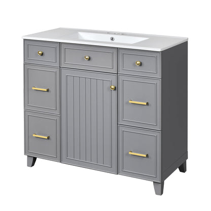 Bathroom Vanity With Ceramic Sink, Soft Close Doors, Adjustable Shelves