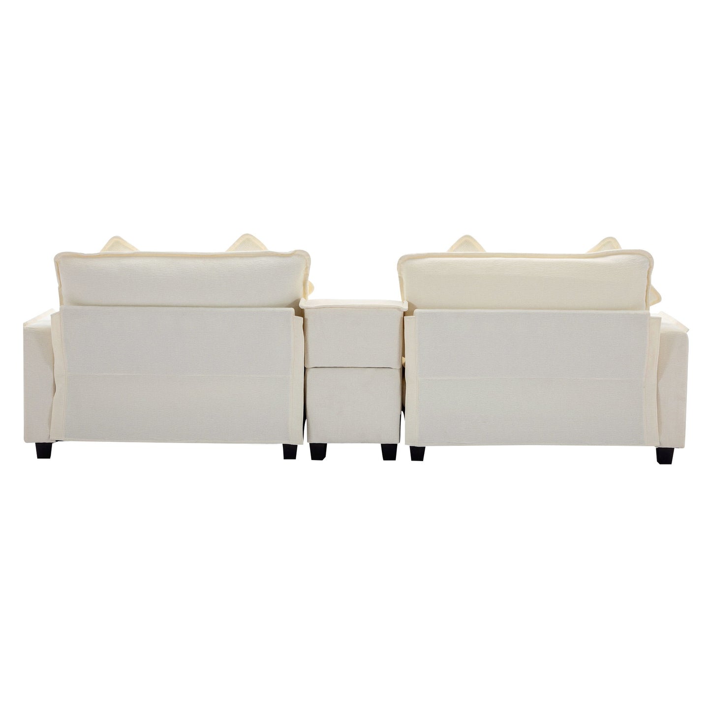Sectional Sofa Upholstered Sofa With Two Removable Ottoman, Two USB Ports, Two Cup Holders And Large Storage Box For Living Room