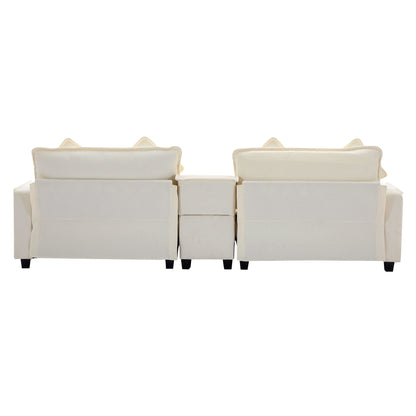 Sectional Sofa Upholstered Sofa With Two Removable Ottoman, Two USB Ports, Two Cup Holders And Large Storage Box For Living Room