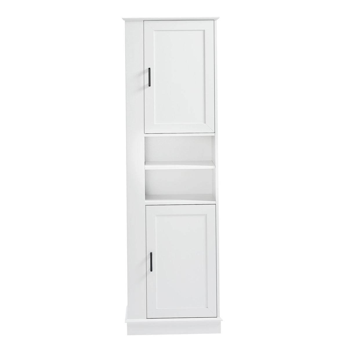 Tall Freestanding Bathroom Storage Cabinet With Adjustable Shelves And Side Hooks Board, Rectangle Design
