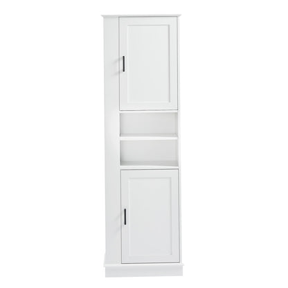 Tall Freestanding Bathroom Storage Cabinet With Adjustable Shelves And Side Hooks Board, Rectangle Design