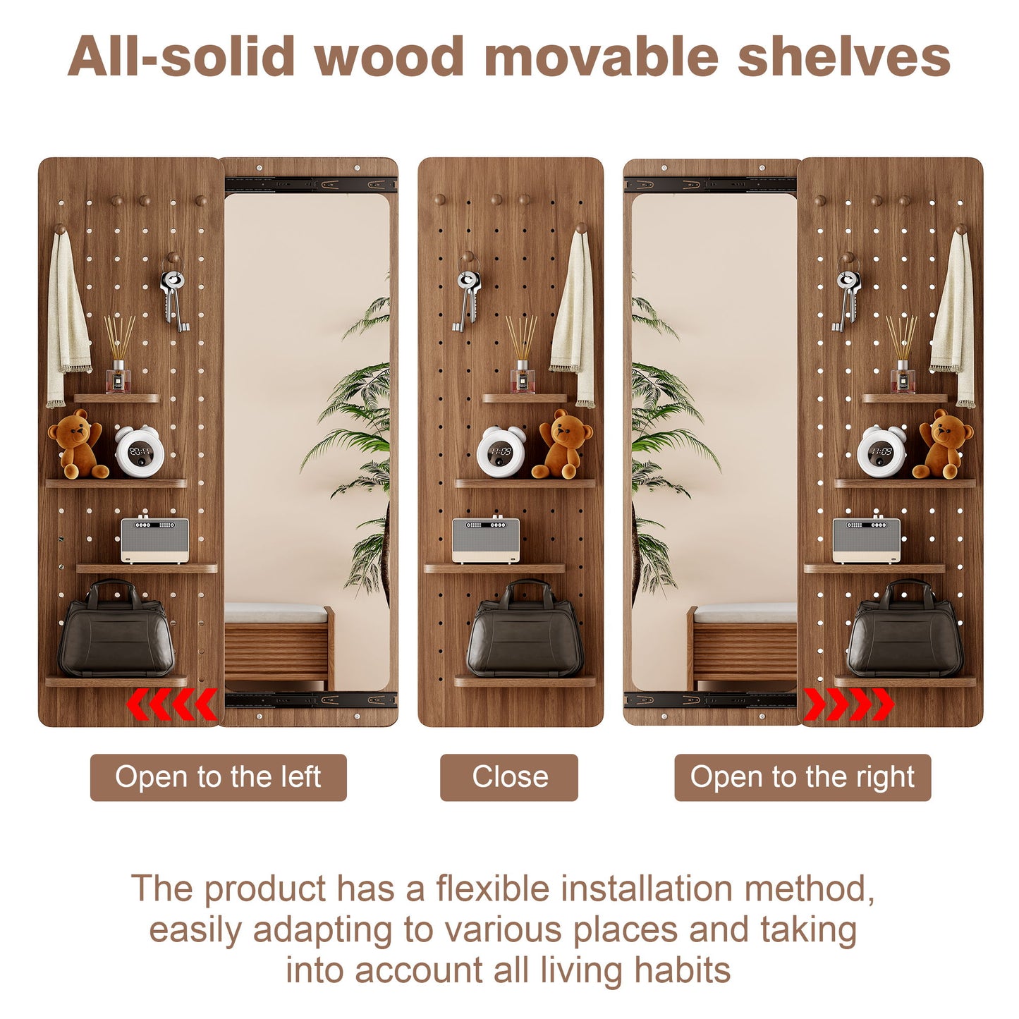 Wall Mounted Full Length Mirror With Shelf And Hook