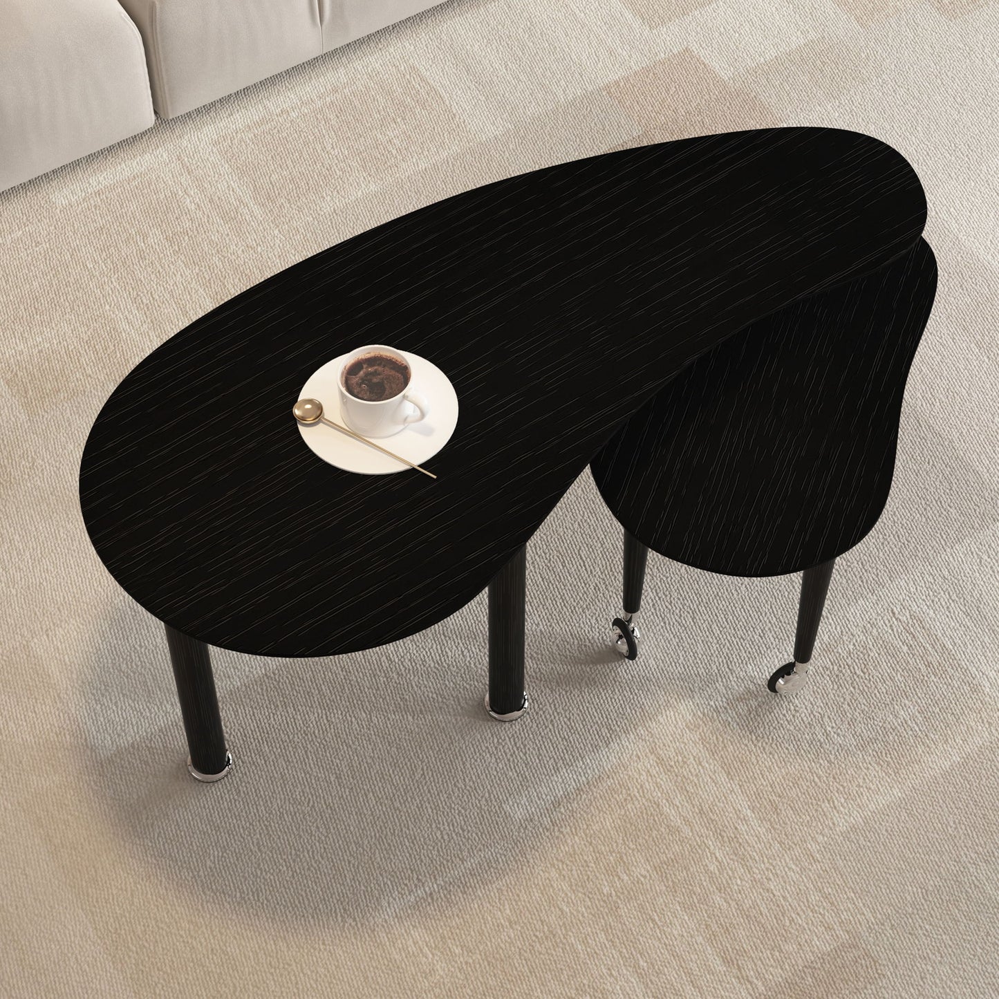 Rotatable Cocktail Table With Solid Legs, 360 Degree Rotating