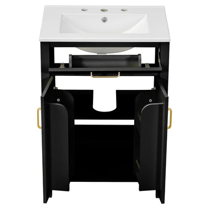 Modern Bathroom Vanity With Ceramic Sink, Soft-Close Doors, Flip Drawer, U-Shaped Shelves, Elegant Storage Solution