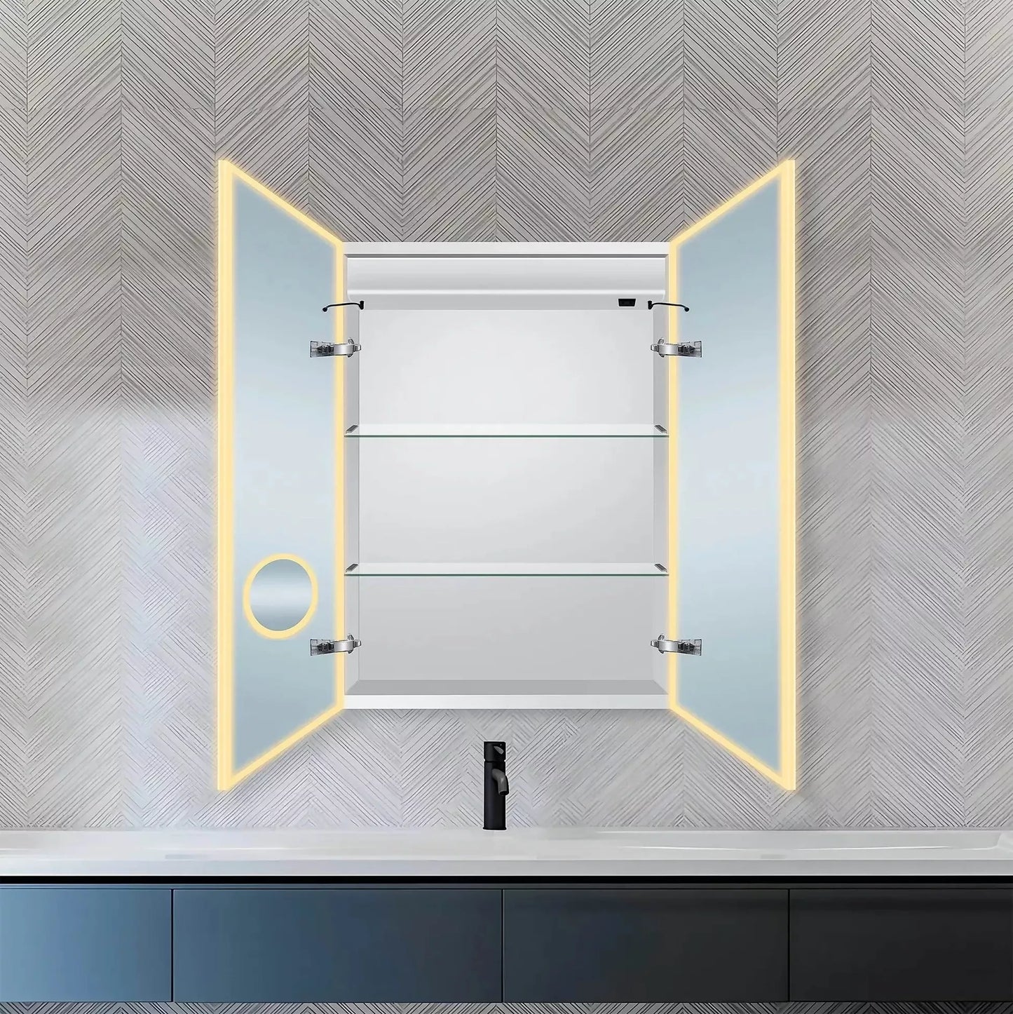 Dhalia LED Bathroom Medicine Cabinet with Defogger and Internal 3X Makeup Mirror - Available in 6 Sizes