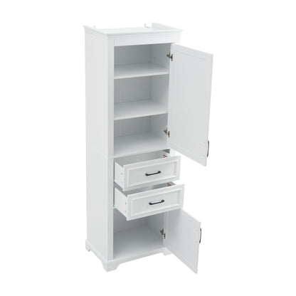 Freestanding Bathroom Vanity Tall With Damping Hinge Doors, Adjustable Shelves - White