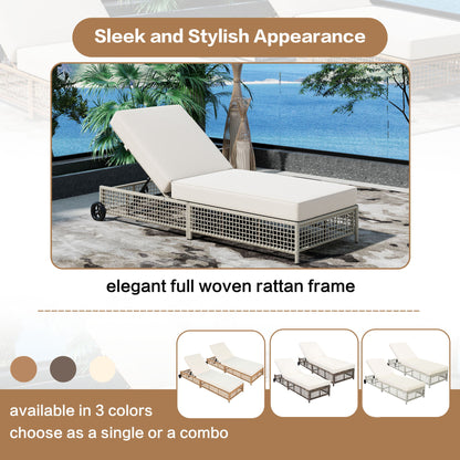 Outdoor Lounge Chair With 5 Position Backrest With Cushion And Wheels