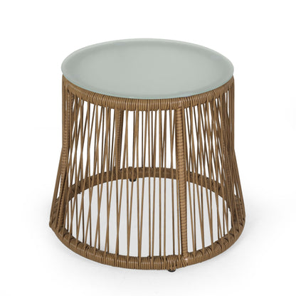 Conversation Set With Tempered Glass Table Top - Light Brown