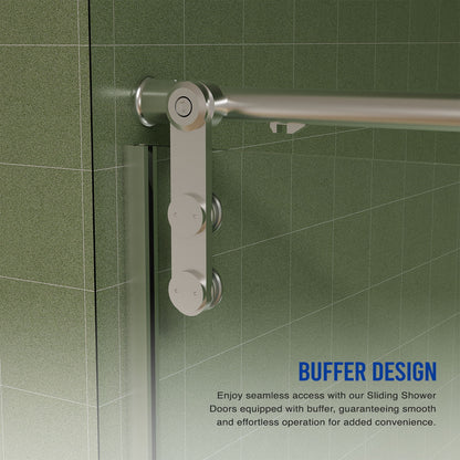 Frameless Shower Door, Sliding Shower Door, Premium 5 / 16" (8 Mm) Thick Tempered Glass Shower Enclosure With Towel Bar, Double Side Easy Clean Coat, Finished With Buffer