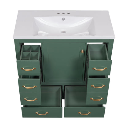 Modern Bathroom Vanity With Sink, 6 Drawers, Adjustable Shelf