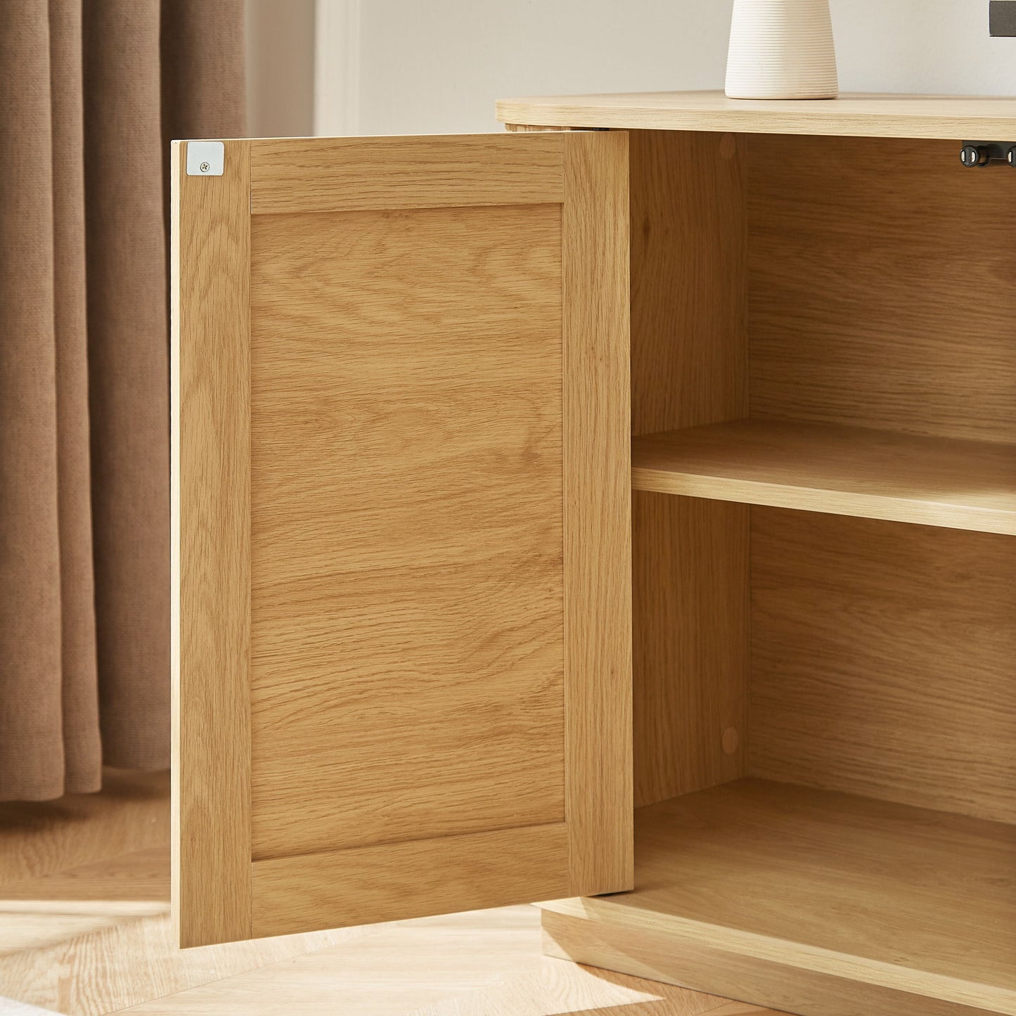 Contemporary Wave Shaped TV Stand With Rattan Doors