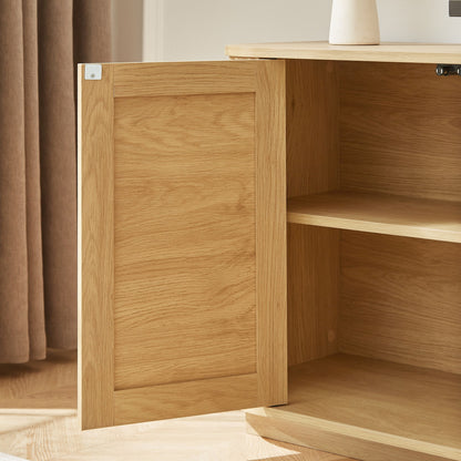 Contemporary Wave Shaped TV Stand With Rattan Doors