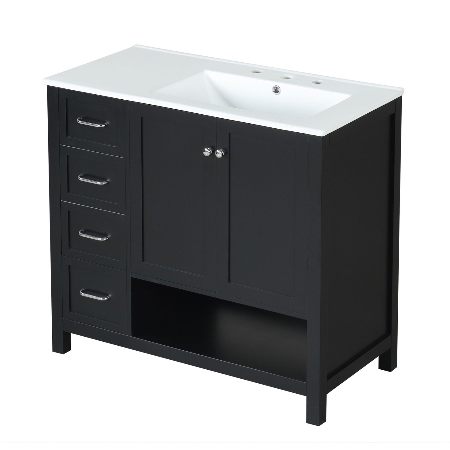 Bathroom Vanity With Sink Top, Bathroom Vanity Cabinet With 2 Doors And 2 Drawers, Open Shelf