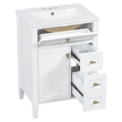 Bathroom Vanity With Sink, 3 Drawers & Cabinet With 2 Tier Door Storage Rack, Soft Close Doors & Drawers