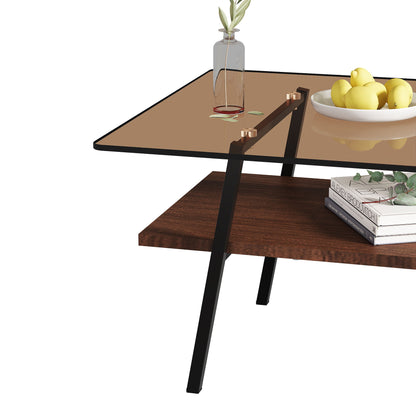 Rectangle Coffee Table, Tempered Glass Tabletop Modern Table For Living Room