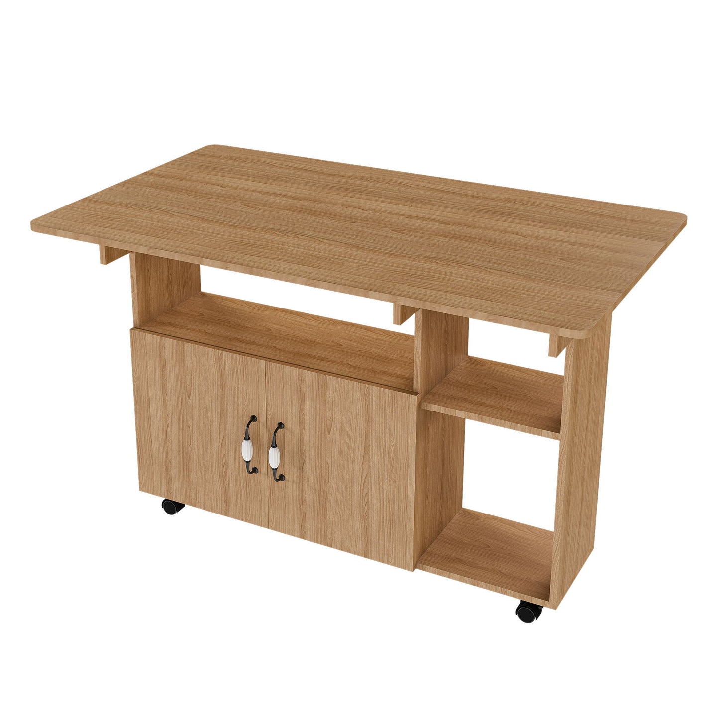 Multi Functional Folding Table With Storage Shelves And Wheels