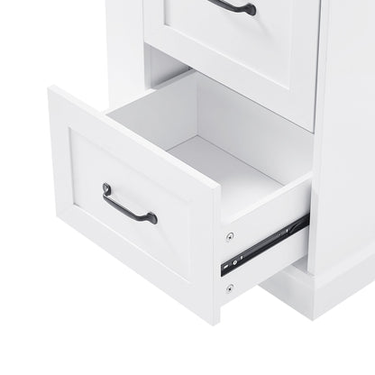 Freestanding Bathroom Storage Cabinet With Adjustable Shelves And Side Hooks Board, Rectangle Design