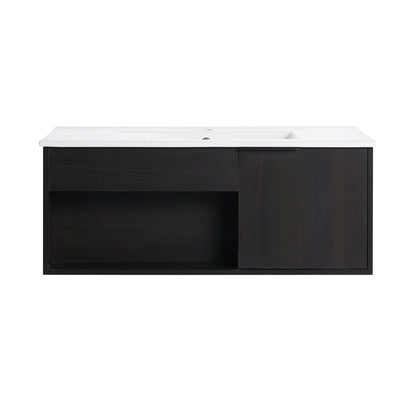 Wall Mounted Floating Bathroom Vanity With Open Shelf & Soft Close Door