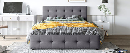 Upholstered Platform Bed With Classic Headboard And Drawers, No Box Spring Needed