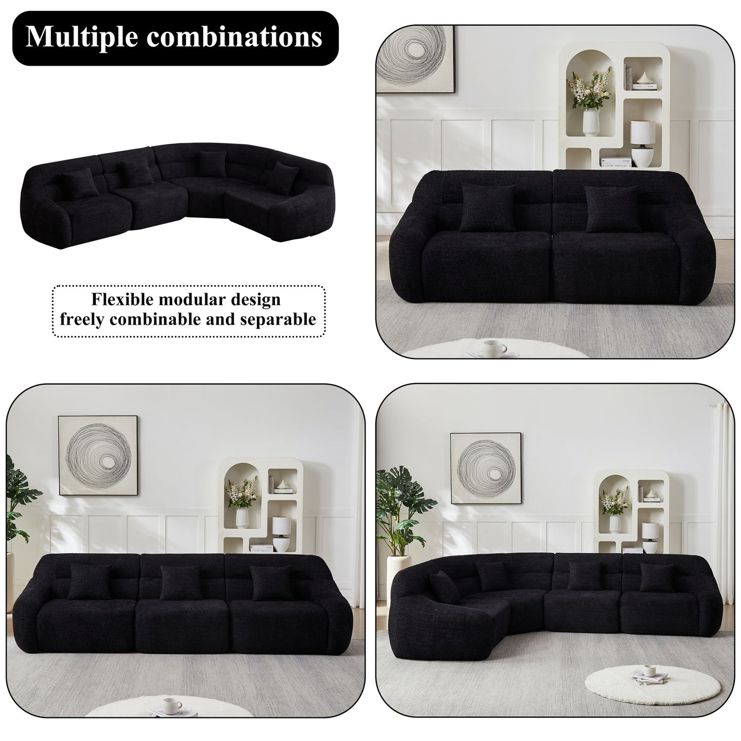 Luxury Curved Corner Sectional Sofa With 4 Pillows