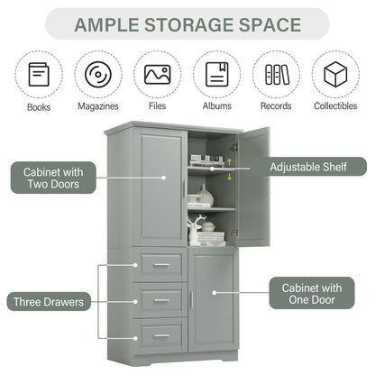 Tall Wide Storage Cabinet With Doors, 3 Drawers