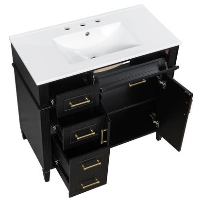 Bathroom Vanity With Sink, 4 Drawers, 2 Doors