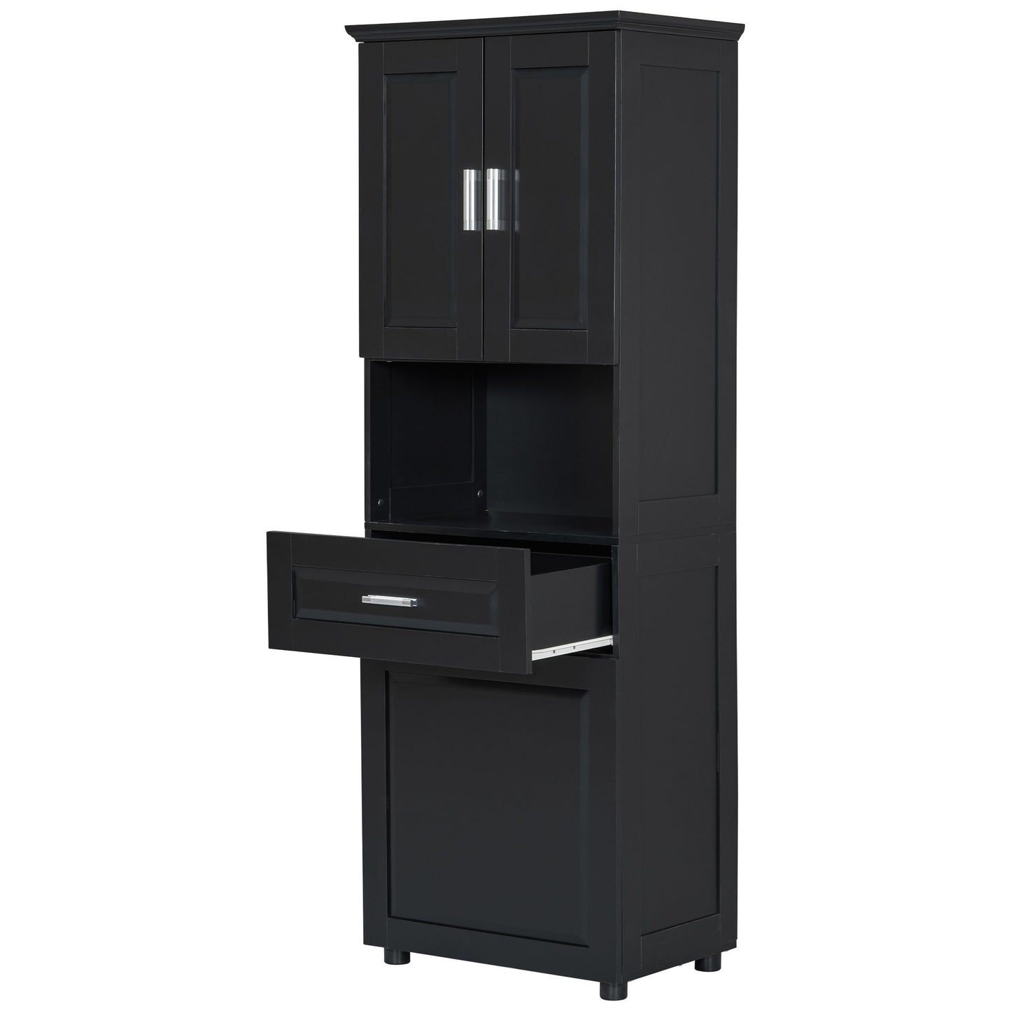 Tall Bathroom Cabinet With Tilt-Out Laundry Basket And Upper Storage