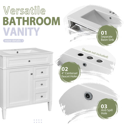 Bathroom Vanity With Top Sink, 2 Doors And 3 Drawers, Freestanding Set With Mirror Cabinet