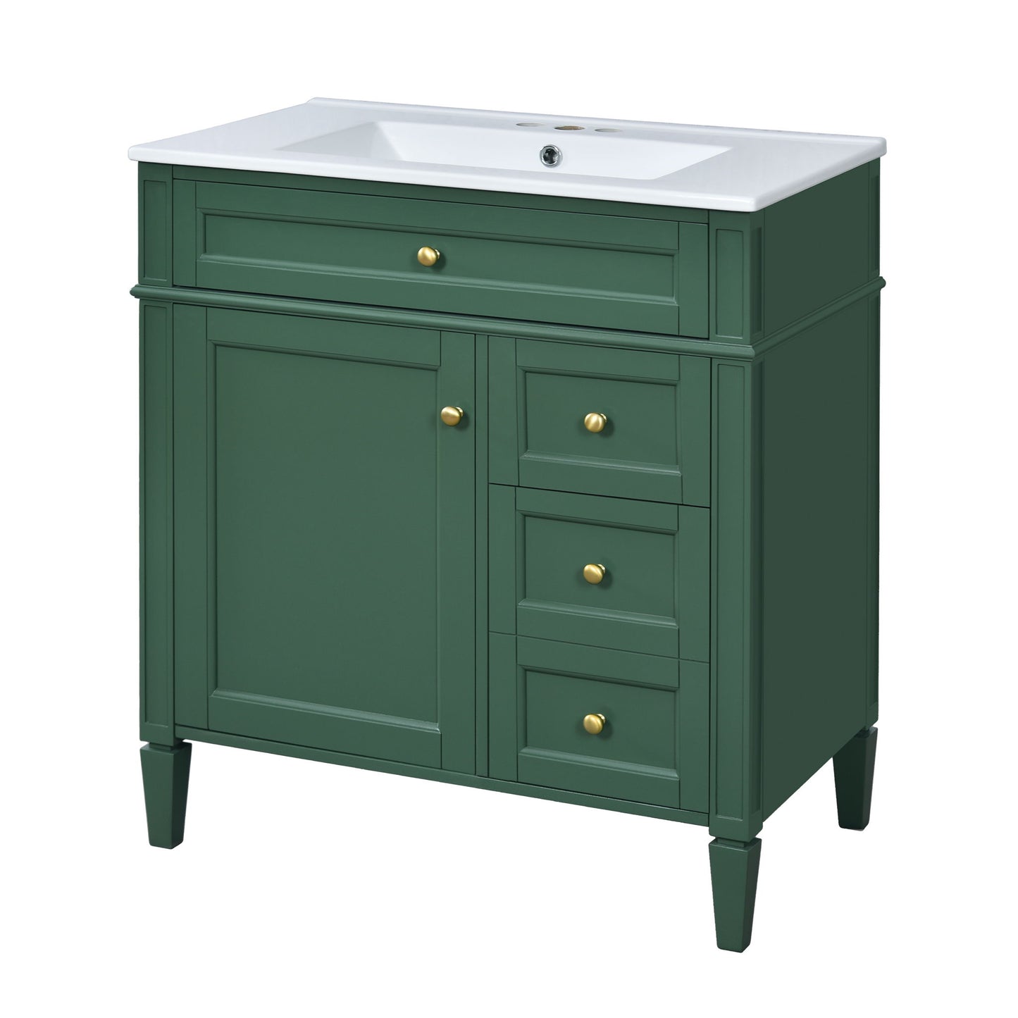 Bathroom Vanity With Top Sink, 2 Doors And 3 Drawers, Freestanding Set With Mirror Cabinet