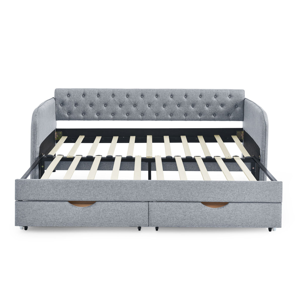 Daybed With Trundle And Storage Drawers, Flat Arms With Pocket