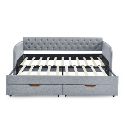 Daybed With Trundle And Storage Drawers, Flat Arms With Pocket