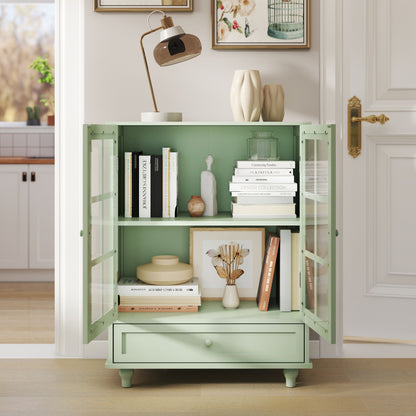 Minimalist Buffet Cabinet With Double Glass Doors And Drawer