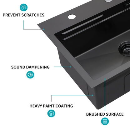 Drop In Waterfall Kitchen Sink With Pull Out Faucet & Cup Washer