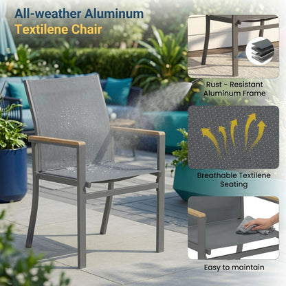 5 Piece Gray Aluminum Patio Dining Set With Textilene Chairs For Outdoor Use