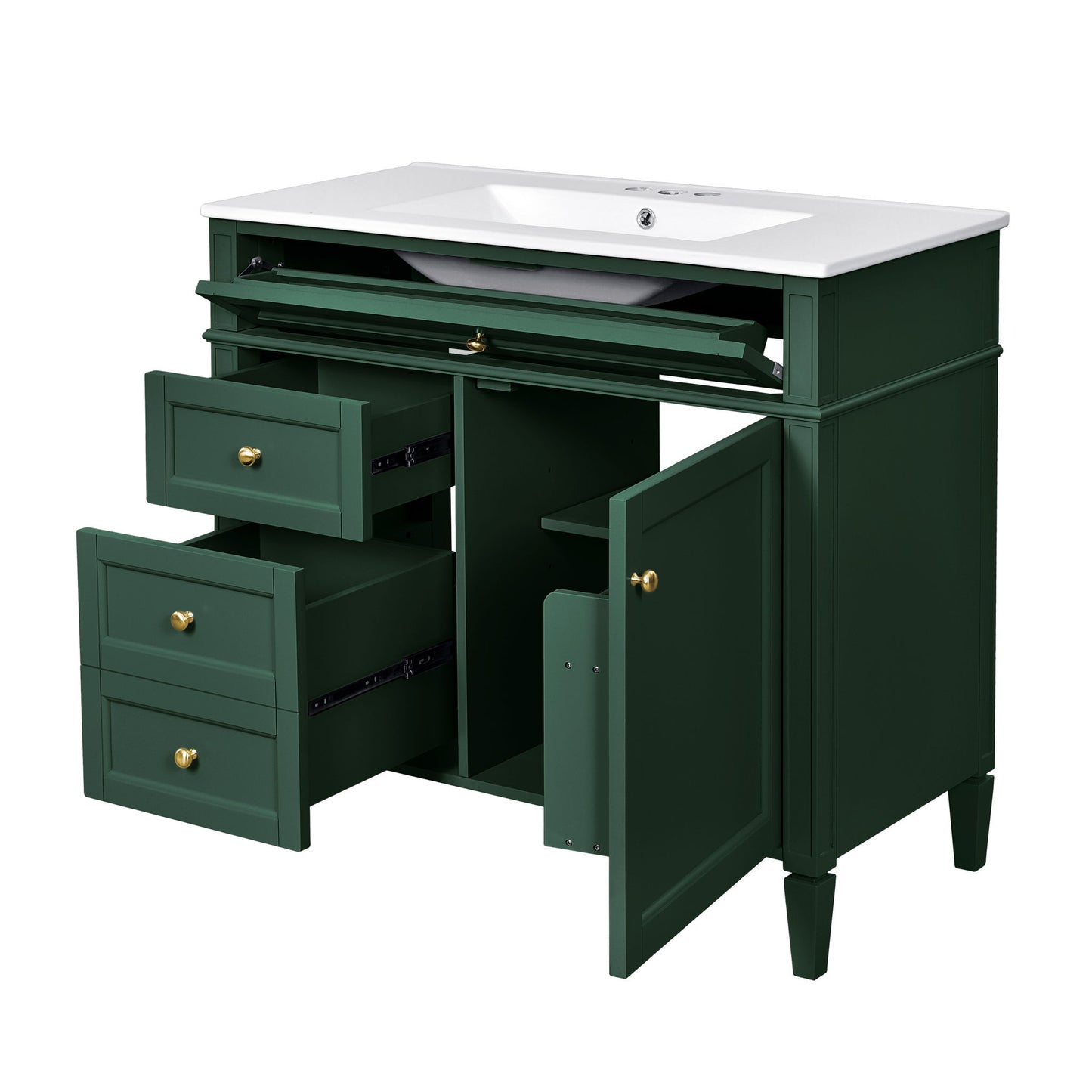 Bathroom Vanity With Top Sink, 2 Drawers And Tip Out Drawer