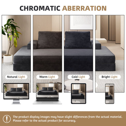 Multifunctional Convertible Sofa Bed With 2 Tumbler Backrests And 2 Pillows, Deep Seat Couch