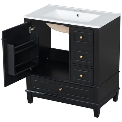 Freestanding Bathroom Vanity With Sink, Soft Close Door, 3 Drawers