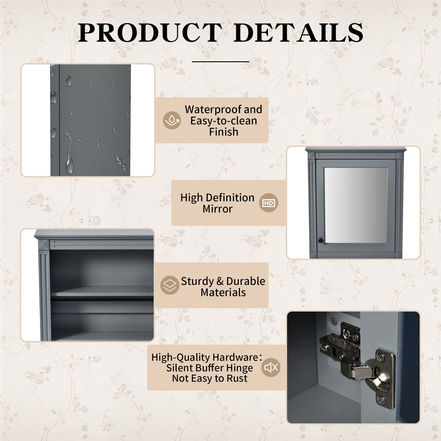 Wall Mounted Bathroom Storage Cabinet With Mirror, Medicine Cabinet With Height Adjustable Shelf